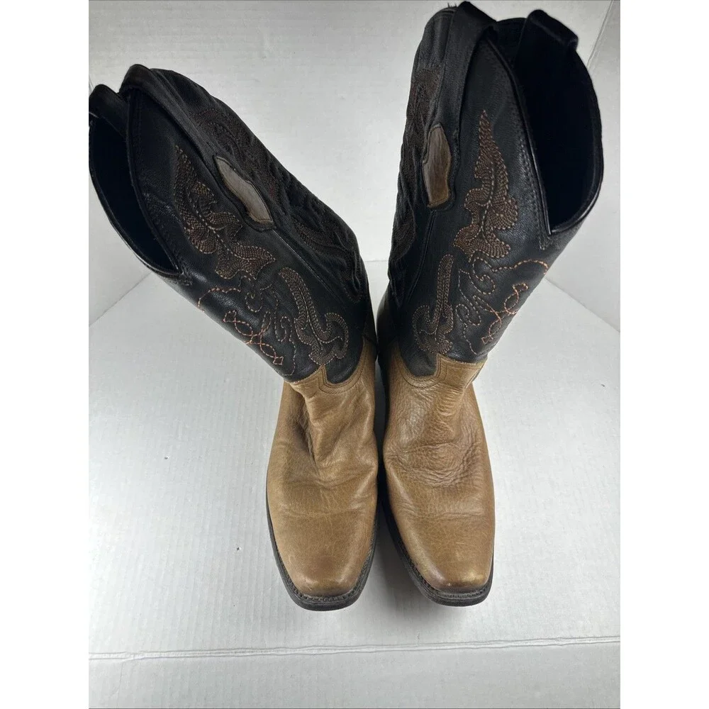 Gold Rush Cowboy Western Boots Black Brown Made In Mexico Size 27.5 MX / 8.5 US